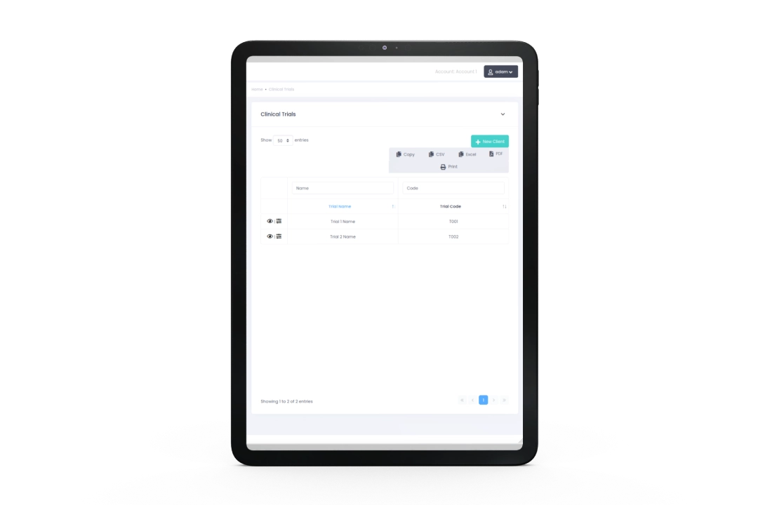 OneVigilance eCRF on tablet device